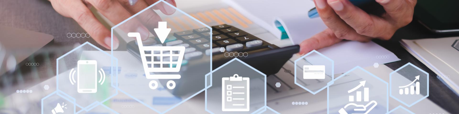 Personne avec un téléphone portable et une calculatrice regardant des documents commerciaux