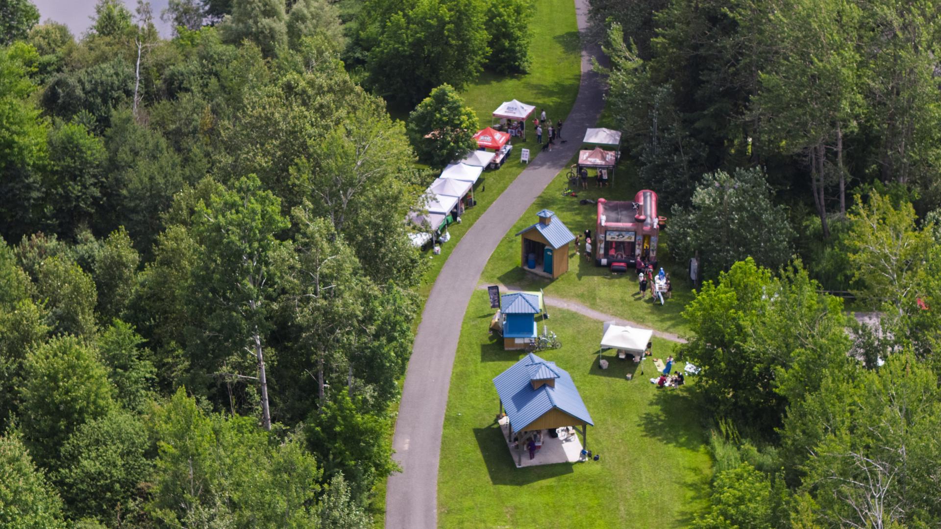 Drone view of Bourget Market on Recreational Trail